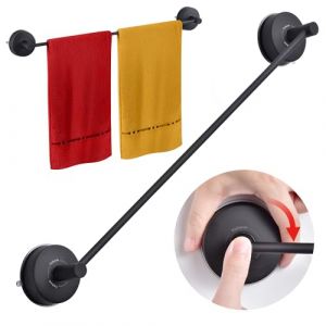 YOHOM Barre Porte Serviette Ventouse 55cm Porte Serviette Salle de Bain Ventouse INOX Porte Anneau Torchon Cuisine Ventouse Mural Support Serviette Douche sans Per&ccedil;age Noir Mat (21-inch) (YOHOM home, neuf)