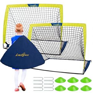 Cage de Foot, Lot de 2 But de Foot Enfant Exterieur avec 6 Cônes de Football et Sac de Transport, LIBERRWAY 120 * 90 * 90cm Cages et Mini Buts Pliable pour Le Jardin et la Maison (ZHIAOTECK-fr, neuf)