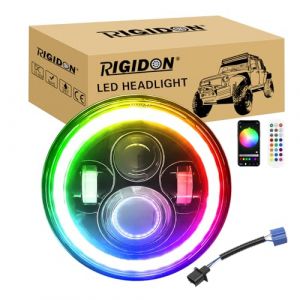 RIGIDON 1x 7 pouces 50W Phare Auto Moto LED, Phare de Travail 5000LM, Blanc RGB 4 Modes Eclairages Rond Feux LED Off Road Feu Croisement DRL HI LO Beam pour Wrangler JK TJ LJ CJ JP Hummber &eacute;tanche (Sanyue-EU, neuf)