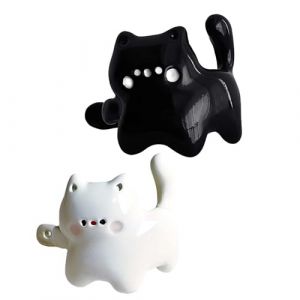 JRYXDS 2 Pcs Boucles D'Oreilles Chat Cartilage Oreille Chat Vintage Dr&ocirc;le Animal Sur Cartoon Pas De Piercing Bijoux &Agrave; Clip Pour Femmes (Chat Noir, Chat Blanc) (xupeipeiouzhoudianpu, neuf)