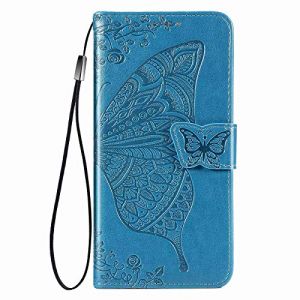 GOGME Coque pour Huawei Honor Magic 7 Lite / Magic7 Lite Etui, Relief 3D Papillon Housse en Cuir PU/TPU, Portefeuille avec Rangements de Cartes et Stand Fonction. Bleu (KERUN EU, neuf)