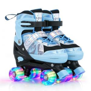 TOMSHOO Patins &agrave; roulettes pour Enfants Gar&ccedil;ons et Filles R&eacute;glable 4 Roues Roller Enfant et Adolescents avec Roues Lumineuses, Bleu et Noir Patins &agrave; roulettes Quad pour Le Sport (YiDar, neuf)