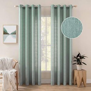 MIULEE 2 Panneaux Rideaux Lin Voilage Imitaion Rideau De Fenêtre Semi-Transparents Lisse Élégant Décoration Voile De Fenêtre Durable Traitement pour Chambre Salon Balcon 140x160(L X H) Vert (MIULEE HOME, neuf)