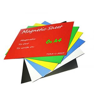 TUKA 6X A4 Feuille Magnétique pour la Découpe, Inscriptibles et Effaçable, Film Aimant Flexible Plaque magnétique, pour Tableau Blanc, Étiquette Magnétique, Affiche, Lot de 6 en 6 Couleurs, TKD9040 (TuKai, neuf)
