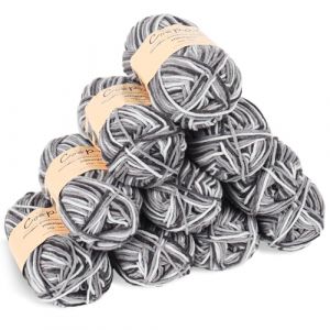 Coopay 10 Pelote de Laine à Tricoter Dégradé, 450g, Multicolore Laine Crochet Doux, 5 Brins Fil à Tricoter, Laine Crochet Tricot pour Layette, Écharpe, Chaussettes - Gris Blanc (YutongTech, neuf)