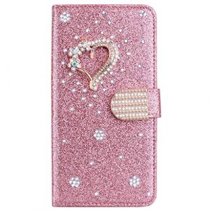 BLOTECH Coque en Cuir Glitter Etui Housse Little Love Design Luxe Bling Glitter Paillettes Diamant Hybrid PU Cuir Housse Etui Fermeture Magn&eacute;tique pour Carte pour Samsung Galaxy Note 10 - Or Rose (Bolong, neuf)