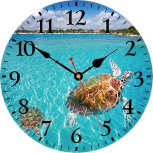 TAHEAT Horloge Murale Tropicale, silencieuse et sans tic-tac, 30 cm, Horloge Originale en Forme de Tortue de mer, d&eacute;coration pour Salle de Bain, Cuisine, Chambre &agrave; Coucher, Salon, Bureau (TAHEAT FR, neuf)