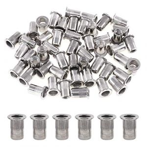 Glarks 304 en acier inoxydable Plat Tête filetée Rivetnut Insert Nutsert Rivet Écrou Assortiment kit – M3 M4 M5 M6 M8 M10, M6 US, 50 (GIEMOR, neuf)