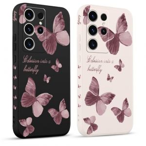 Pnakqil 2 Pi&egrave;ces Coque pour Samsung Galaxy S23 Ultra 5G 6,8", Etui avec Violet Pente Papillon Mignon Amusante Peint Dessin Lat&eacute;ral Case Souple Silicone Housse T&eacute;l&eacute;phone en Souple Fille Cover (CLUBIEN, neuf)