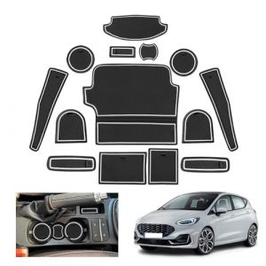 GAFAT Ford Fiesta St MK8 2017-2023 2024 Tapis Antid&eacute;rapants en Caoutchouc, Fiesta MK8 Console Centrale Porte-Gobelet, Tapis Rangemen, Tapis Couture de Porte (Blanc) (GAFAT(EU), neuf)