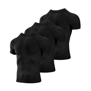 Niksa 3 Pack Tee Shirt Compression Homme Manches Courtes Tshirt Running Homme Vetement de Fitness Gym Compression Maillot T-Shirt Baselayer pour Sports Jogging Musculation, Noir, M (ZHP tech, neuf)