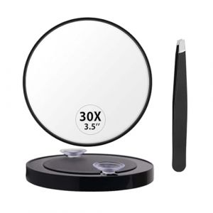 Miroir Grossissant 30X,Petit Miroir Grossissant avec Ventouses Miroir de Voyage pour Maquillage Miroir Rond Mural Miroir Cosmétique de Poche Portable pour la Taille des Sourcils Tailler la Barbe (Xing E-commerce, neuf)