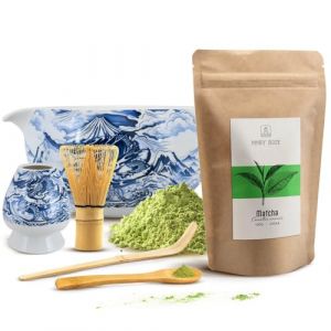 Mary Rose Coffret de c&eacute;r&eacute;monie du th&eacute; japonais 100g &ndash; Set Matcha Dragon avec accessoires en c&eacute;ramique et bambou (MateMundo, neuf)