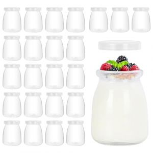 Ezvsevuo Lot de 24 Pot Yaourt en Verre avec Couvercle 140 ml Petit Pot en Verre avec Couvercle, Petit Bocal &agrave; Confiture, Contenants en Verre pour Confiture, Pudding, Yaourt, Bocaux &agrave; Desserts (Ezvsevuo, neuf)