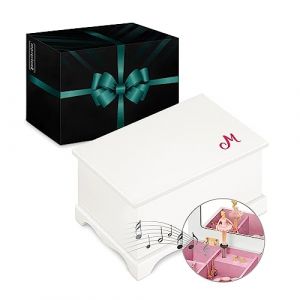 Maverton Boîte à Bijoux Musicale personnalisée avec ballerine - 17x11x9 Coffret à trésors avec impression pour petite fille - pour premier anniversaire - baptême - deco - Initiale (MAVERTON, neuf)