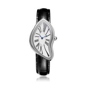 Gosasa Creative Melting Montre de luxe pour homme à quartz analogique avec bracelet en cuir véritable, cadran à chiffres romains, étanche, montre habillée d'affaires décontractée, Argenté (Yuenian, neuf)