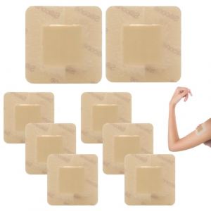 LOLANIUT Pansement Stérile de Silicone 8 Pièces, Pansement en Mousse de Silicone Étanche et Respirant, Pansement Absorbant en Mousse Adhésive de Silicone avec Bordure, Pour Plaies et Soins Quotidiens (Bingjunlan, neuf)
