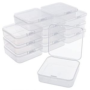 BELLE VOUS Lot de 12 Bac de Rangement Plastique Transparent avec Couvercles à Charnières - W6,3 x L6,3 x H1,6 cm - Mini Boite Plastique Rangement pour Pilules, Perles, Bijoux & Artisanat (Tinyyo Europe, neuf)