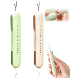 KGDUYC 2PCS 2 in 1 Enfile Aiguille et Decoud Vite, Enfile-Aiguilles pour Couture Manuel, Passe Fil Couture Portable 2 in 1 Coupe Fil Couture Rétractable Decouseur pour Couture (Vert + jaune crème) (Qertyias OÜ, neuf)