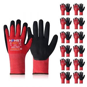 HPHST Gants de travail - 12 paires de gants de montage pour homme et femme - Design ergonomique - Gants de jardinage - Rouge，Taille 9/L (HPHST SECURITY, neuf)