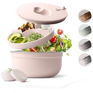 MAMEIDO Bo&icirc;te &agrave; Salade &agrave; emporter 1,5 l, Lunch Box en acier, Bento Box, Saladier sans BPA, Bol avec r&eacute;cipient &agrave; vinaigrette &eacute;tanche, Bo&icirc;te &agrave; repas avec compartiments, Meal Prep (Blush Kissed) (RM COMMERCE, neuf)