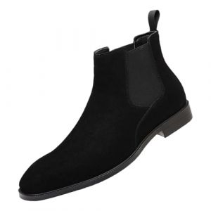 ANUFER Hommes Vache Cuir en Daim Bottes Chelsea Bout Carr&eacute; Slip On Robe Bottines de Cheville Noir SN0711231 EU44.5 (ANUFER's Shop, neuf)