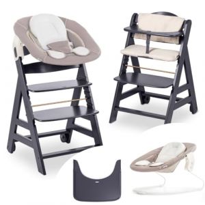 hauck Chaise Haute Bébé Beta+ Newborn Set - Évolutive dès la Naissance avec Transat Nouveau-Né 2-en-1, Plateau Repas, Coussin Assise - Gris Foncé (babyartikel-de, neuf)