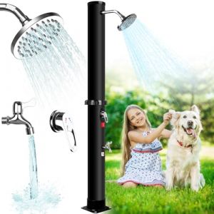 Qdreclod Douche Solaire 35L, Douche Solaire de Jardin avec Pomme de Douche Rotative, Robinet de Pied et Raccord pour Tuyau D'arrosage, Maximum 60°C sans Raccordement électrique (Gutaxlu, neuf)