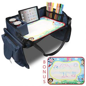 Becko US Plateau à jouets de voyage pour enfants - Plateau de jeu pour poussette, voiture, avion, voyage en voiture avec tapis de gribouillage, pliable et portable (Eguo, neuf)