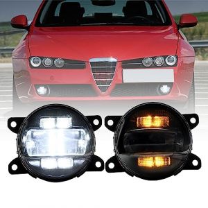 NSLUMO Feu antibrouillard LED DRL Feux diurnes pour Alfa Ro.meo Giulia Stelvio Pare-chocs avant Réflecteurs antibrouillard Ensemble Clignotants DLR Feu de circulation 2x entilles fumées (Nslumo Autolight, neuf)