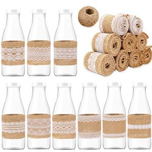 HOWAF 9 rouleau de ruban de toile de jute de dentelle, 9 × rouleau de ruban de toile de jute Blanche, 1x Corde en Jute, decoration mariage champetre Artisanat bricolage Cadeau Décoration (Lipmok-eu, neuf)