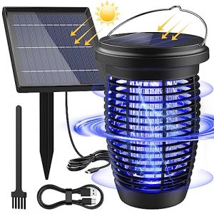 PALONE Lampe Anti Moustique Solaire, Rechargeable Tue Mouche Electrique 4500V USB C UV Lampe Anti Insecte avec Support Solaire 4W/5V & Câble 3,5M et 1M Type-C pour Intérieur Extérieur (PALONE Boutique Officielle FL, neuf)