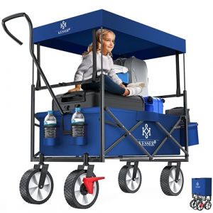 KESSER® Chariot de Transport Pliable avec Toit | Charrette à Bras | Chariot à roulettes | Remorque de Transport | 2 Poches en Mesh et Une Poche extérieure fournies | Pliable (Marine Bleu) (WMK Trading GmbH, neuf)