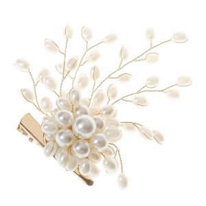 CONGARTENO broche pinces à cheveux de bal bouquet de fleurs artificielles accessoires de cheveux pour femmes clips Décoration de mariage bouquet de bal occasion dameuse mousseux perle Golden (Huliio, neuf)