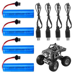 PLLYPE 3,7V 2000 mAh Li-ION Battery, 14500 4PCS Li-ION Batterie Rechargeable, Li ION Power Ersatz Akku, avec 2 USB C&acirc;ble de Charge et 2 SM-2P Prise, pour RC Voiture RC Camion RC Robots (meng xin yuan dianzi, neuf)