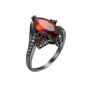 Lieson Bague Femme Fian&ccedil;ailles, Bague Fiancaille Femme Plaque Or Noir Bague Fiancaille Zircon Rouge Marquise Ancien Bagues Femme Taille 59 (LIESON, neuf)