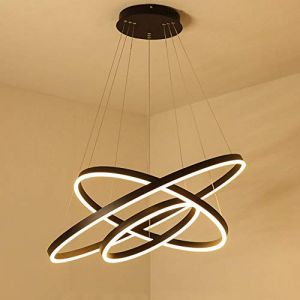 Lichtsse 85W Suspension LED, 5950LM Lustre LED R&eacute;glable en Hauteur, Lampe de Salon Lustre de Suspension Moderne &agrave; 3 Anneaux Plafonnier LED Luminaire pour Cuisine, Restaurant (40+60+80cm), Noir (Lichtsse Home Shop, neuf)