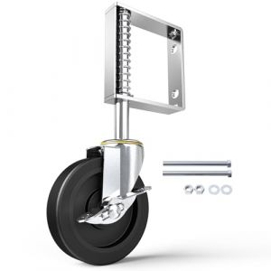 HOLKIE Roulettes pivotantes robustes de 100 mm pour meubles, avec frein de sécurité, roues de portail à ressort adaptées aux portails en bois, clôtures et portillons,capacité de 100 kg (GuJi Direct, neuf)