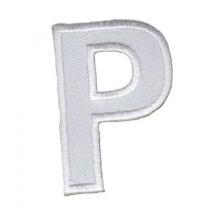 Patch Ecusson Thermocollant Lettre Blanche 3,50 x 5 cm Lettre P (Filou Face, neuf)