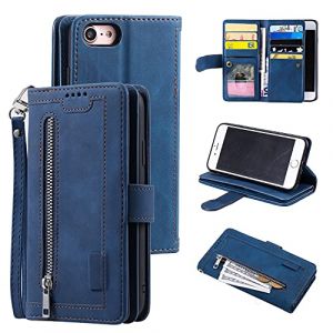 UEEBAI Coque pour pour iPhone SE 2022 5G/iPhone 7/iPhone 8/iPhone SE 2020, Etui en Cuir PU Rétro Flip Case Anti-Choc Housse avec Fentes de Cartes Fonction Support, pour iPhone SE3/SE2 - Bleu (UEEBAI, neuf)