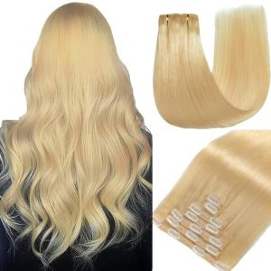 GUDOZO Extension Clip Cheveux Naturel 7pcs 45cm 120g Blond Pâle Clip Extension Cheveux Naturel Rajout Cheveux Clip Naturel Clip In Hair Extensions Extension(18Inch,613#) (Yuzhoushi Tifuni Fazhipin Youxiangongsi, neuf)