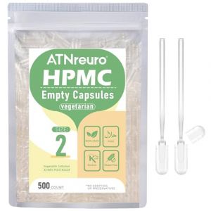 ATNreuro Gélules Vides Végétales Taille 2 (500 unités) - Gélules Vides Végétaliennes à Remplir - Transparent - Végétarien - Capsule Vide avec Micro Cuillère - Idéales pour Vitamines et Compléments (ATNreuro, neuf)