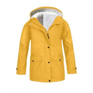 Veste imperméable à capuche légère pour filles - Coupe-vent - Veste de pluie pour enfants et garçons - Longue doublure en polaire - Manteau de pluie épais et chaud avec capuche, jaune, 7-8 ans (shayanshan&13, neuf)