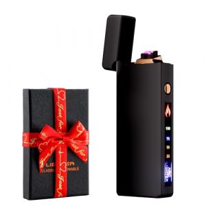 dachance &ndash; Briquet &eacute;lectrique personnalisable, r&eacute;sistant au vent, rechargeable par USB, double arc, pour le camping, cadeau de la Saint-Valentin (noir) (joygalaxy, neuf)
