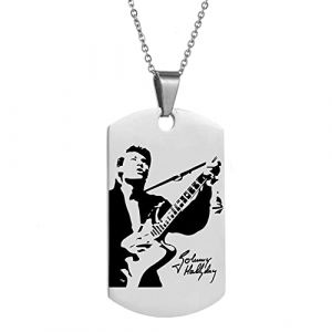 AFSTALR Johnny Hallyday Pendentif Collier Cha&icirc;ne en Acier Inoxydable Bijoux Homme Cadeaux Souvenir Fan, Emballage de bo&icirc;te Cadeau (New-9) (AFSTALR, neuf)