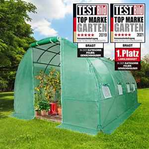 BRAST Serre de Jardin 12m2 (3x6), extrêmement stable -4 tailles diff.-: Tubes d’acier galvanisés et Film spéciale de protect grillagé 175 g/m2 aération optimale montage rapide serre de jardin tunnel (Brast24, neuf)
