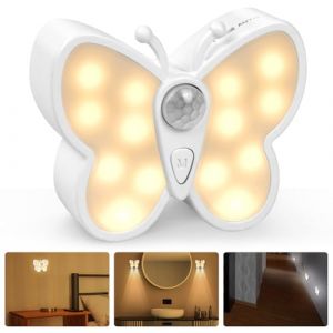 URAQT Lampe &agrave; d&eacute;tecteur de mouvement, Papillons Lampe Detecteur de Mouvement Interieur, Veilleuse LED Rechargeable Lumiere 3 Modes, Applique murale magn&eacute;tique sans fil Pour Couloir,Chambre D'enfant. (HAPPYSALLER, neuf)
