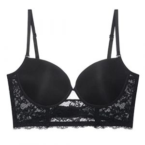 Soutien-Gorge Dos Nu Invisible Bralette Dentelle Mariage Soutiens-Gorge Bas du Dos sous-v&ecirc;tements Push Up Brassi&egrave;re Femmes sans Couture Lingerie Corset (Color : Black, Cup Size : 85C) (DONGYUAK, neuf)