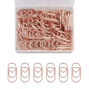 RONGWANGFU Lot de 130 trombones en forme de cœur or rose avec boîte transparente pour bureau, salle de classe. (RCASKYE LTD, neuf)