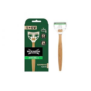 Wilkinson Sword Xtreme 3 Bamboo Hybrid Rasoir en bambou renouvelable + 6 recharges avec 3 lames flexibles pour un rasage confortable et précis (FINDS 50, neuf)